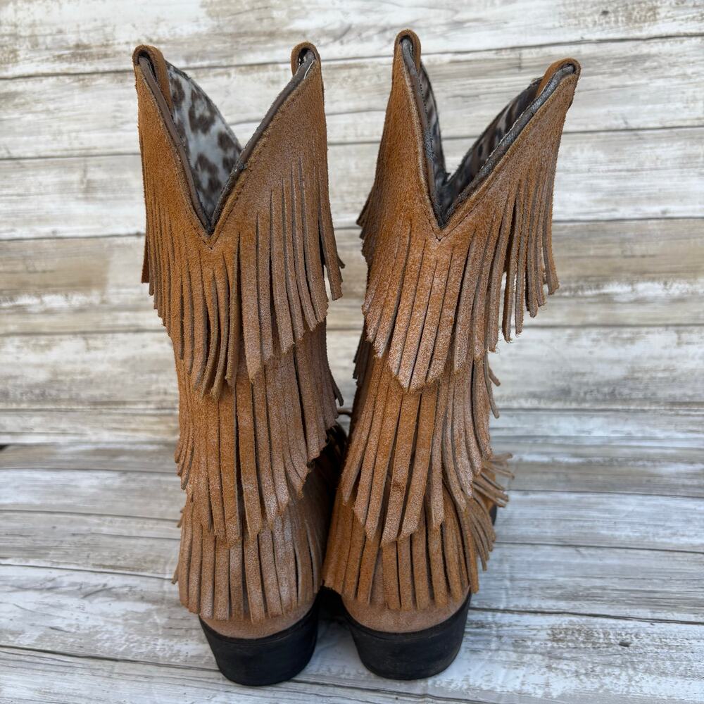 Dingo Western Cowboy Boots Sz 9.5  Tres Fringe Burnished Tan Leather Suede Boho - Picture 6 of 12